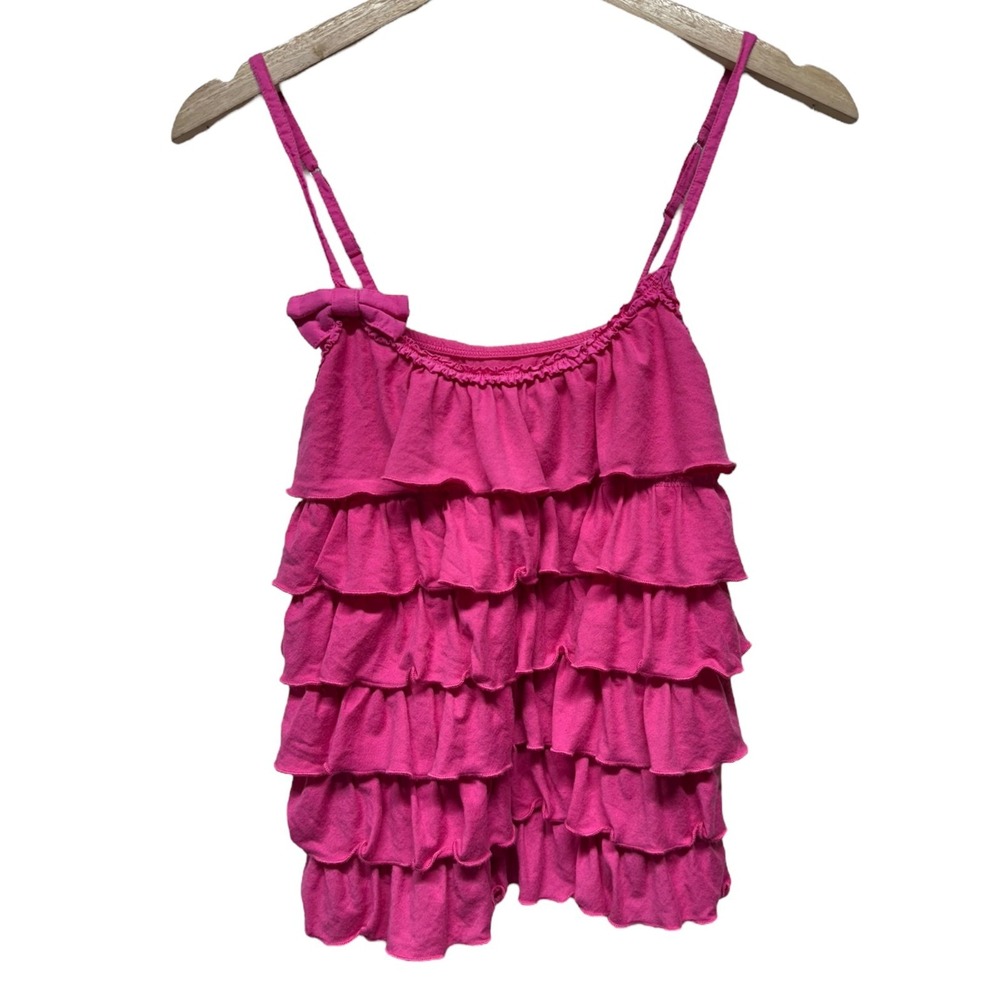 Abercrombie & Fitch Vtg Y2K‎ Pink Tiered Ruffle Cami Tank Top Sz M Coquette Bow
